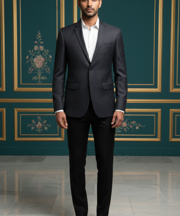 Men?s Premium Charcoal Grey Textured Blazer ? Slim-Fit Formal Suit Jacket for Business & Weddings