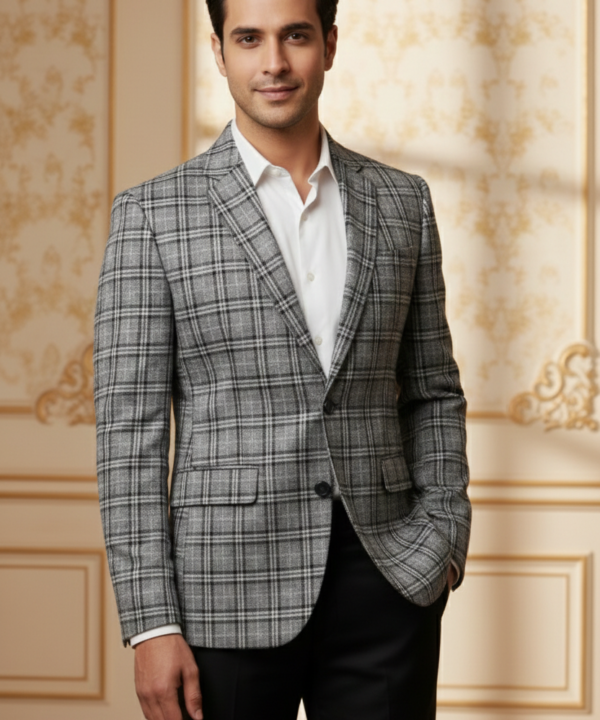 Men?s Premium Grey Glen Plaid Blazer ? Slim-Fit Checked Formal Sport Coat for Business & Weddings