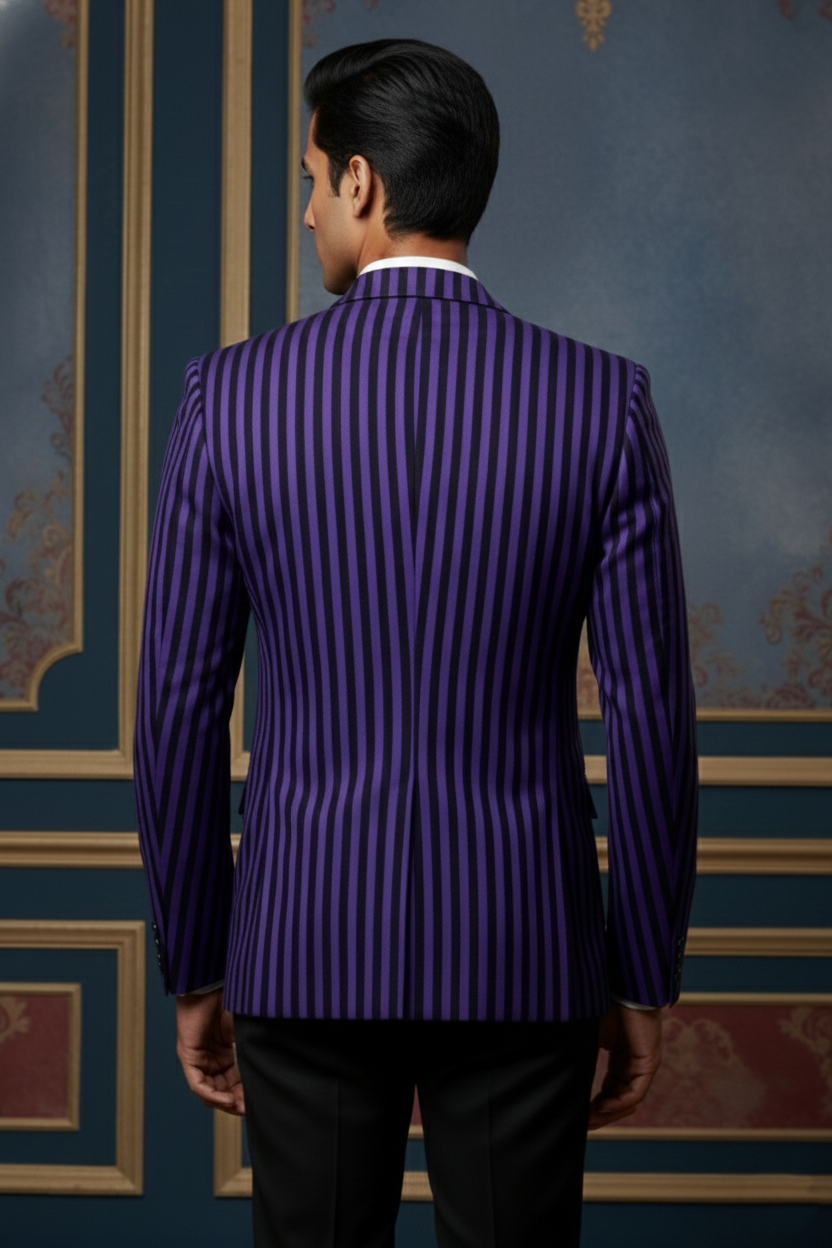 Men?s Royal Purple and Black Vertical Striped Slim-Fit Blazer ? Designer Party & Evening Wear Jacket - Image 2