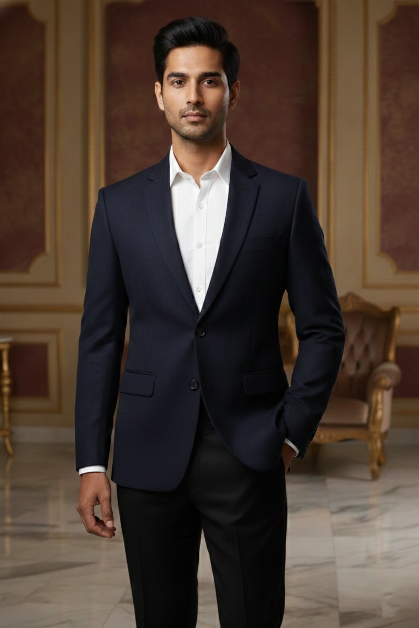 Men?s Premium Midnight Navy Blue Blazer ? Essential Slim-Fit Formal Suit Jacket for Business & Occasions