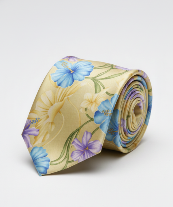 Luxury Golden Floral Printed Silk Tie for Men ? Elegant Designer Necktie
