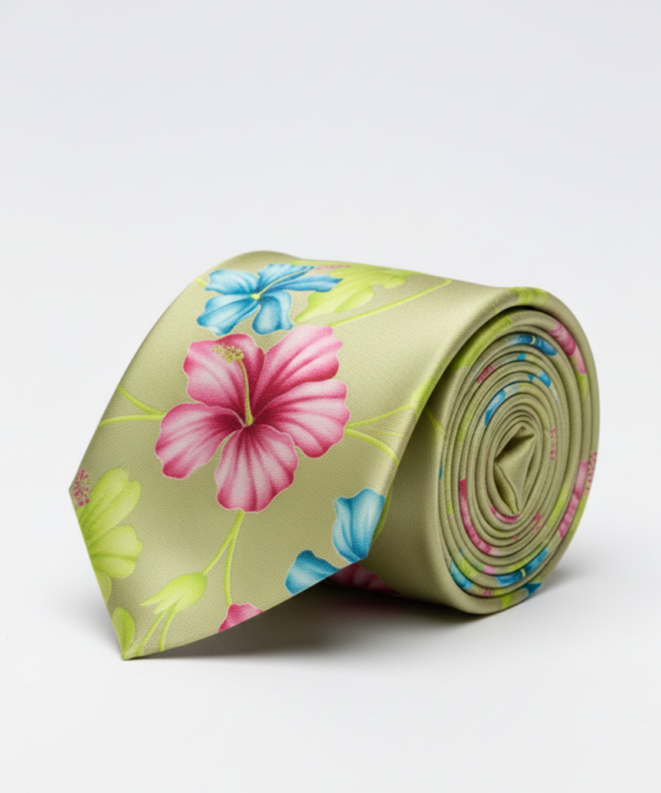 Premium Green Floral Printed Art Silk Tie for Men ? Designer Statement Necktie