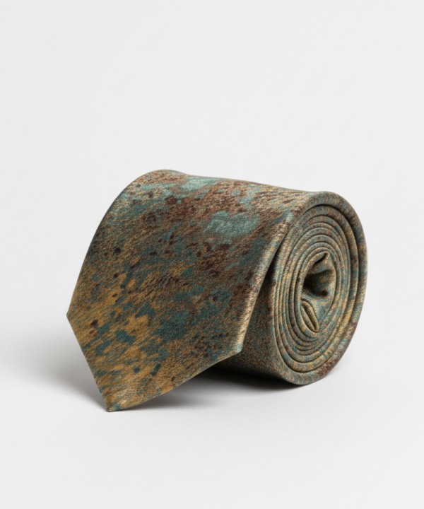 Blue Art Silk Tie with Golden & Red Patch Work