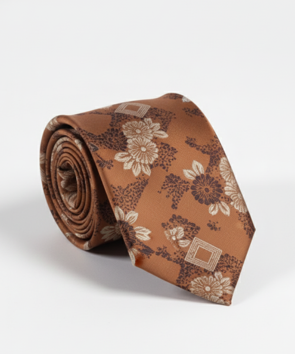 Brown Art Silk Tie with Floral Design