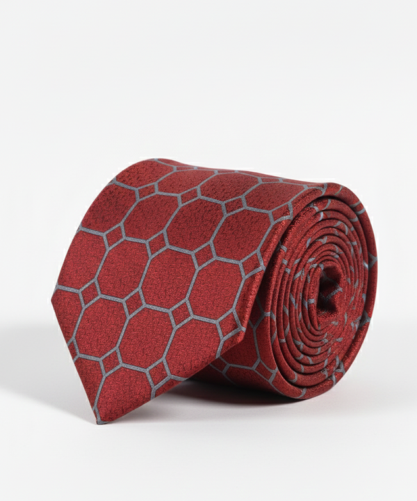 Red Art Silk Tie with Grey Lines ? Classic Striped Design
