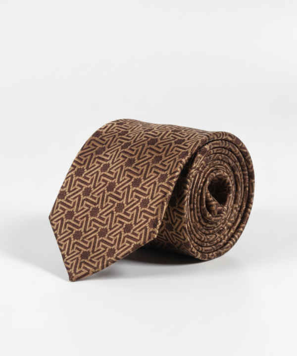 Brown Art Silk Tie with Pattern ? Elegant Woven Style