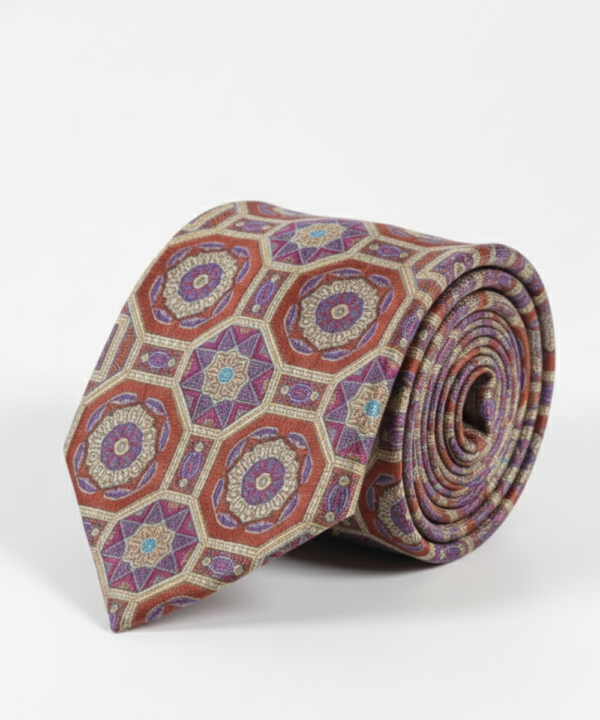 Elegant Red Silk Necktie with Intricate Design