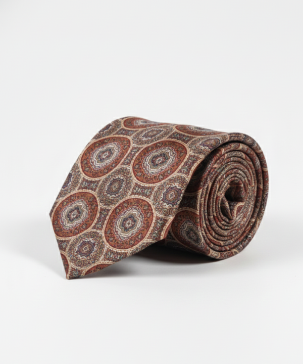 Art Silk Medallion Tie in Brown & Rust Classic Elegance Wear