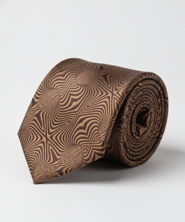 Luxury Golden Silk Necktie with Black Woven Detailing