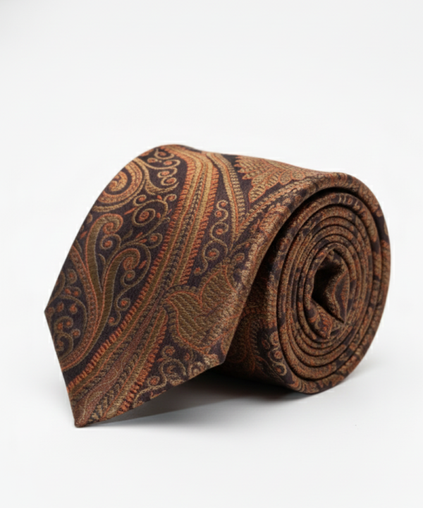 Classic Brown Paisley Silk Necktie with Elegant Woven Detailing