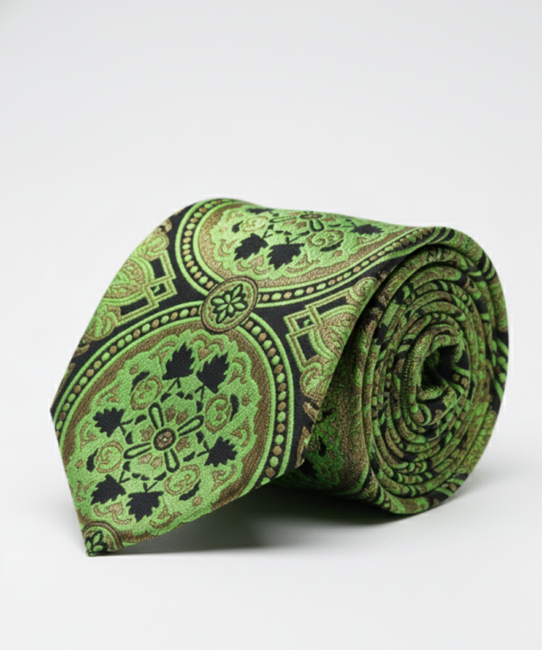 Elegant Green Silk Necktie ? Dark & Light Shade Woven Design