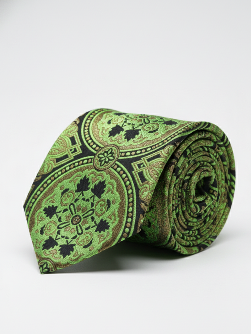 Elegant Green Silk Necktie ? Dark & Light Shade Woven Design