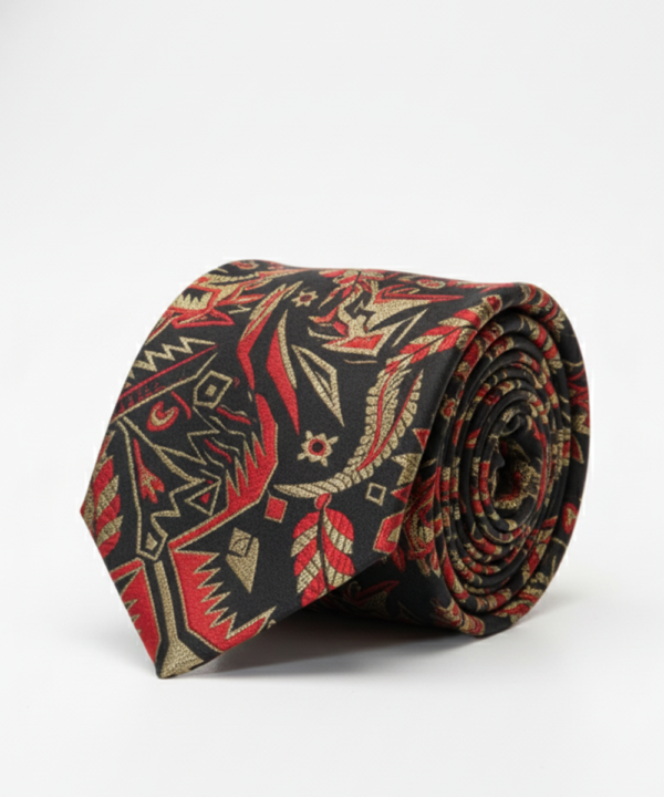 Elegant Black Tie with Red & Golden Embroidered Work