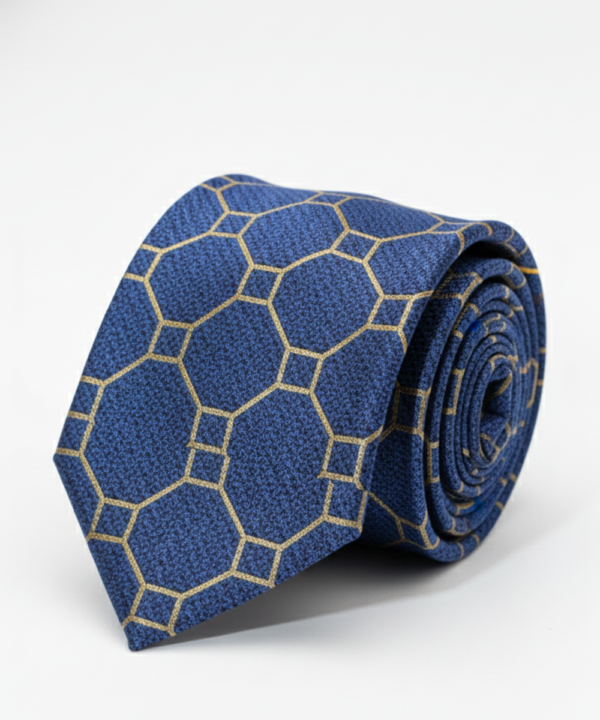 Sophisticated Blue Tie with Subtle Golden Detailing ? Timeless Elegance
