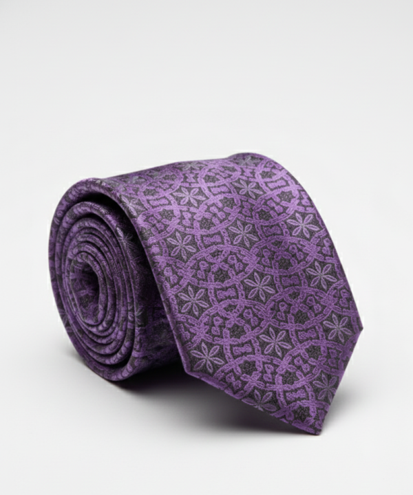 Dark Pink Tie with Black Work ? Elegant Designer Necktie