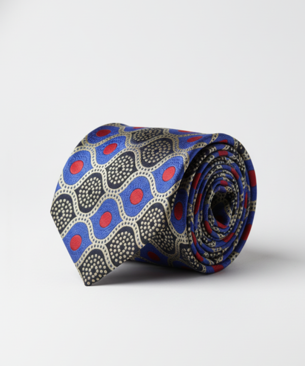 Blue Tie with Red Dots & Black Work ? Stylish Designer Necktie