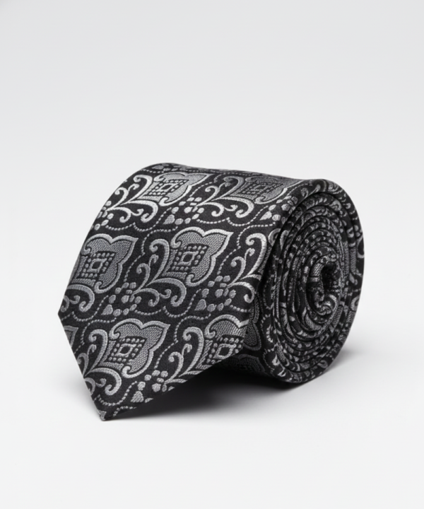 Black Tie with White Work Pattern ? Classic Formal Necktie
