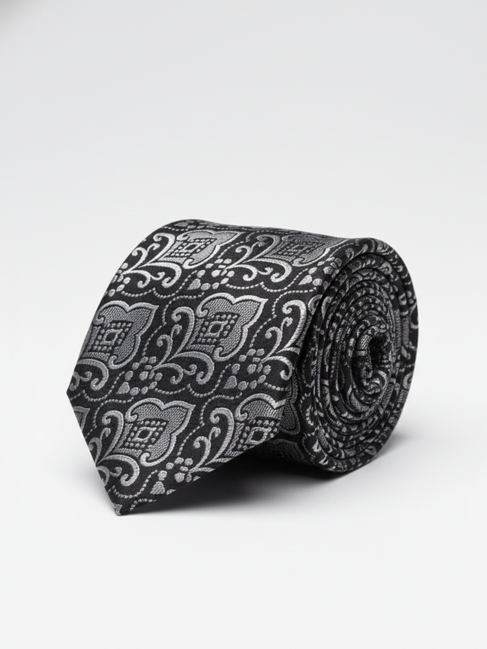 Black Tie with White Work Pattern ? Classic Formal Necktie