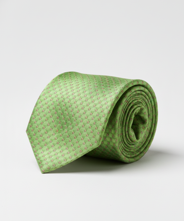 Premium Green Silk Tie with Red Dot Print ? Classic Designer Necktie