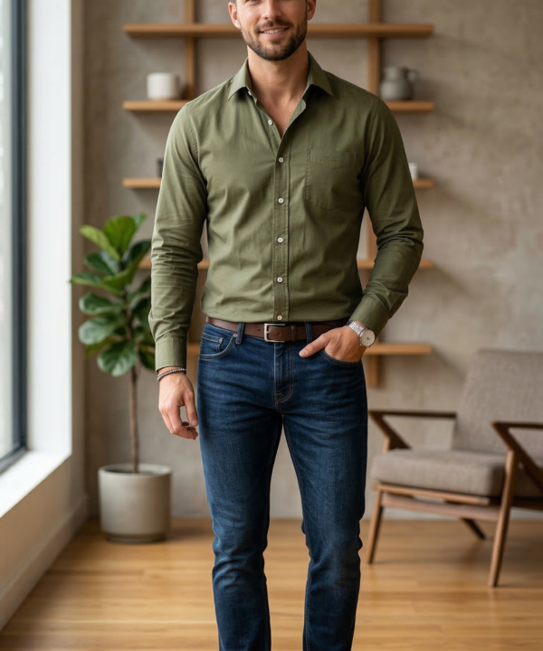 Men’s Modern Olive Poplin – The Versatile Casual Essential