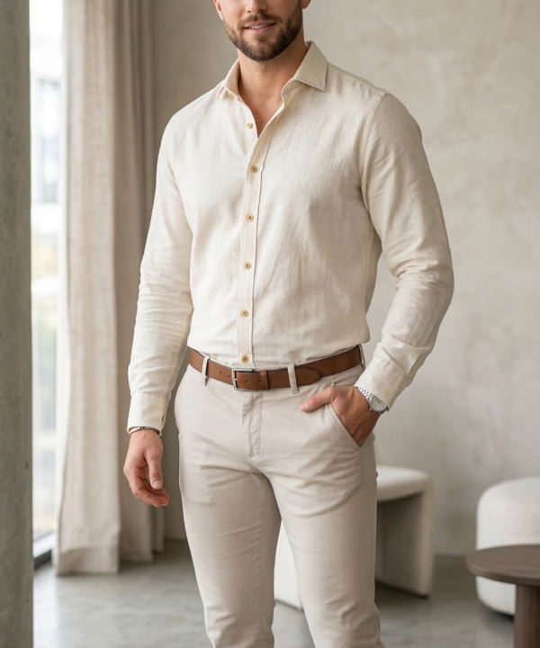 Men’s Cream Linen-Cotton Blend – The Ultimate Coastal Casual Button-Down