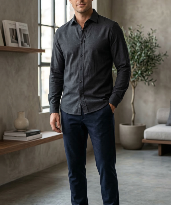 Men’s Charcoal Brushed Cotton – The Sleek Urban Casual Button-Down