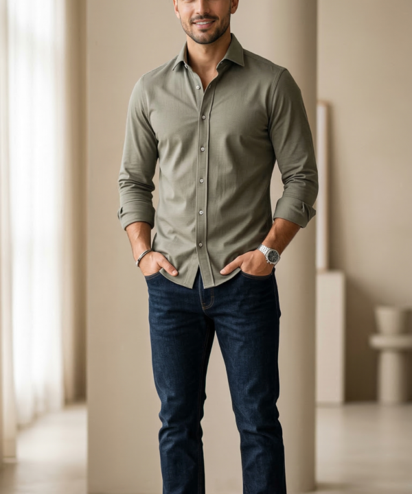 Men’s Sage Green Jersey-Cotton – The Ultimate Comfort Casual Button-Down