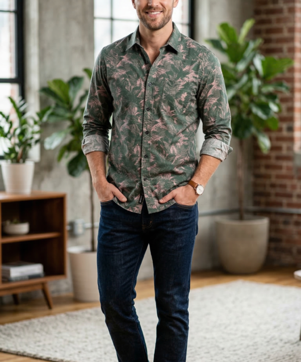 Men’s Tropical Fern Print – The Modern Botanical Casual Button-Down