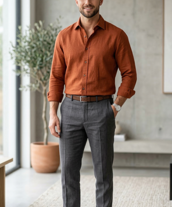 Men’s Terracotta Linen-Cotton – The Warm-Tone Casual Essential