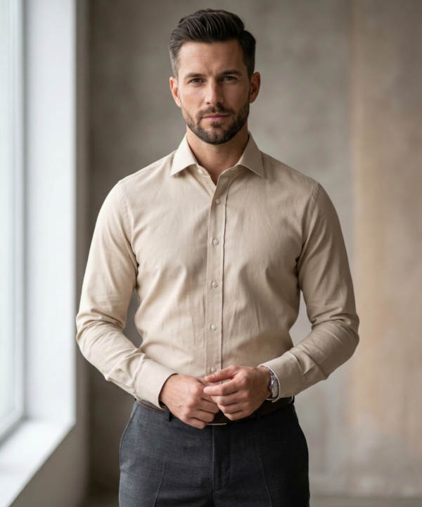 Beige Formal Shirt for Men | Premium Cotton Blend Regular Fit Office & Business Wear Shirt
