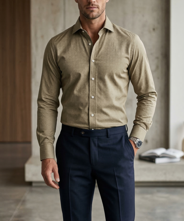 Men’s Tailored Fit Textured Flannel Shirt – Olive Sage Heather