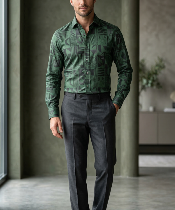 Men’s Designer Slim-Fit Emerald Geometric Glyph Print Shirt