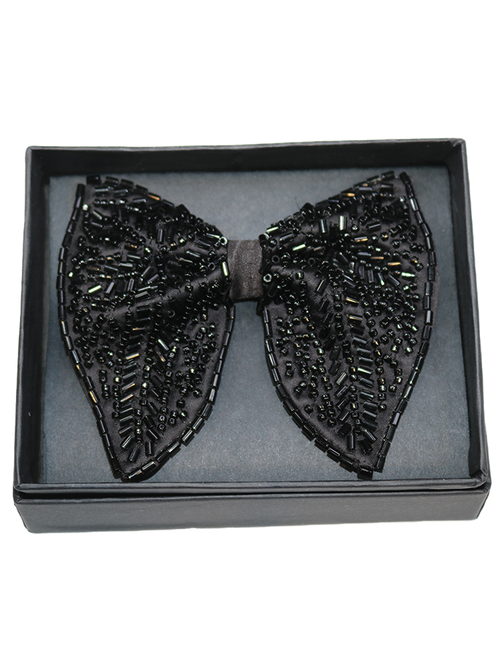 Black Embroidered Beaded Luxury Bow Tie - Image 4
