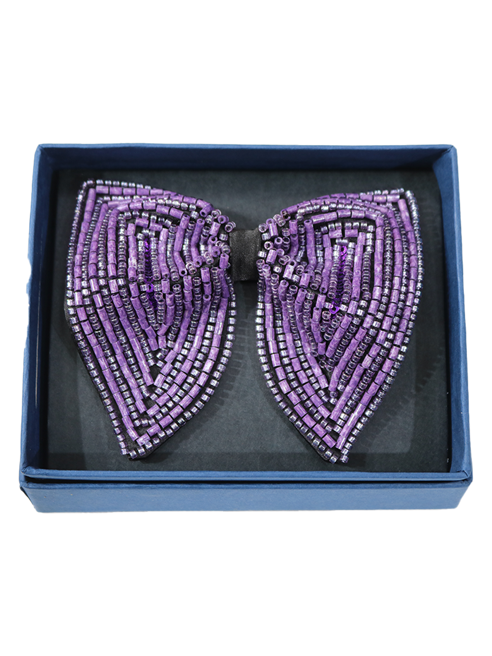 Purple Hand-Beaded Crystal Luxury Designer Bow Tie - Image 4