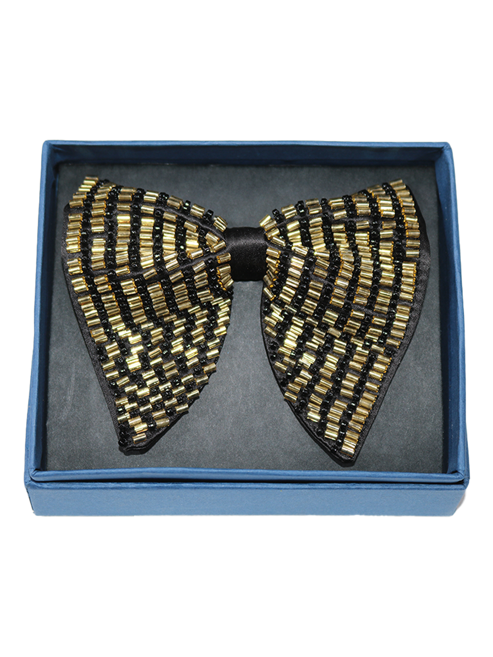 Noir & Gold Art Deco Hand-Beaded Bow Tie - Image 4