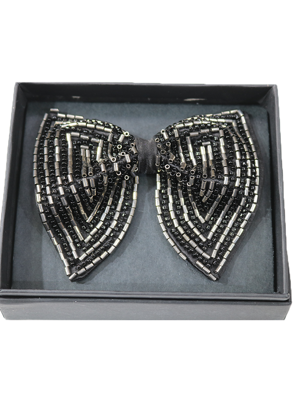 Gunmetal & Onyx Chevron Hand-Beaded Bow Tie - Image 4
