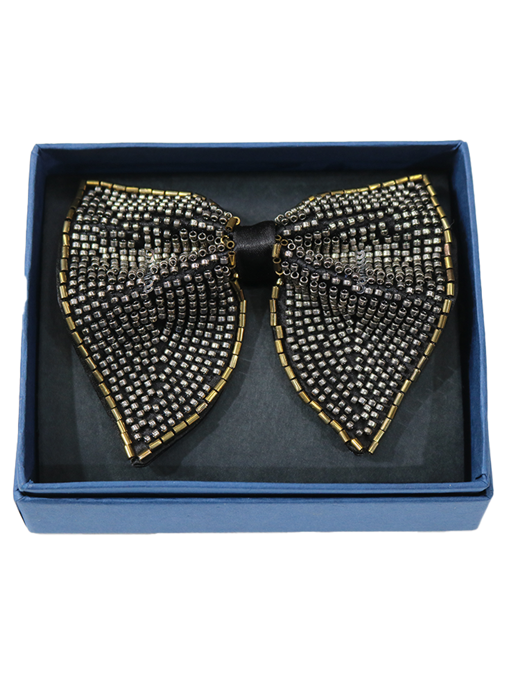 Hand-Beaded Metallic Butterfly Bow Tie - Image 2