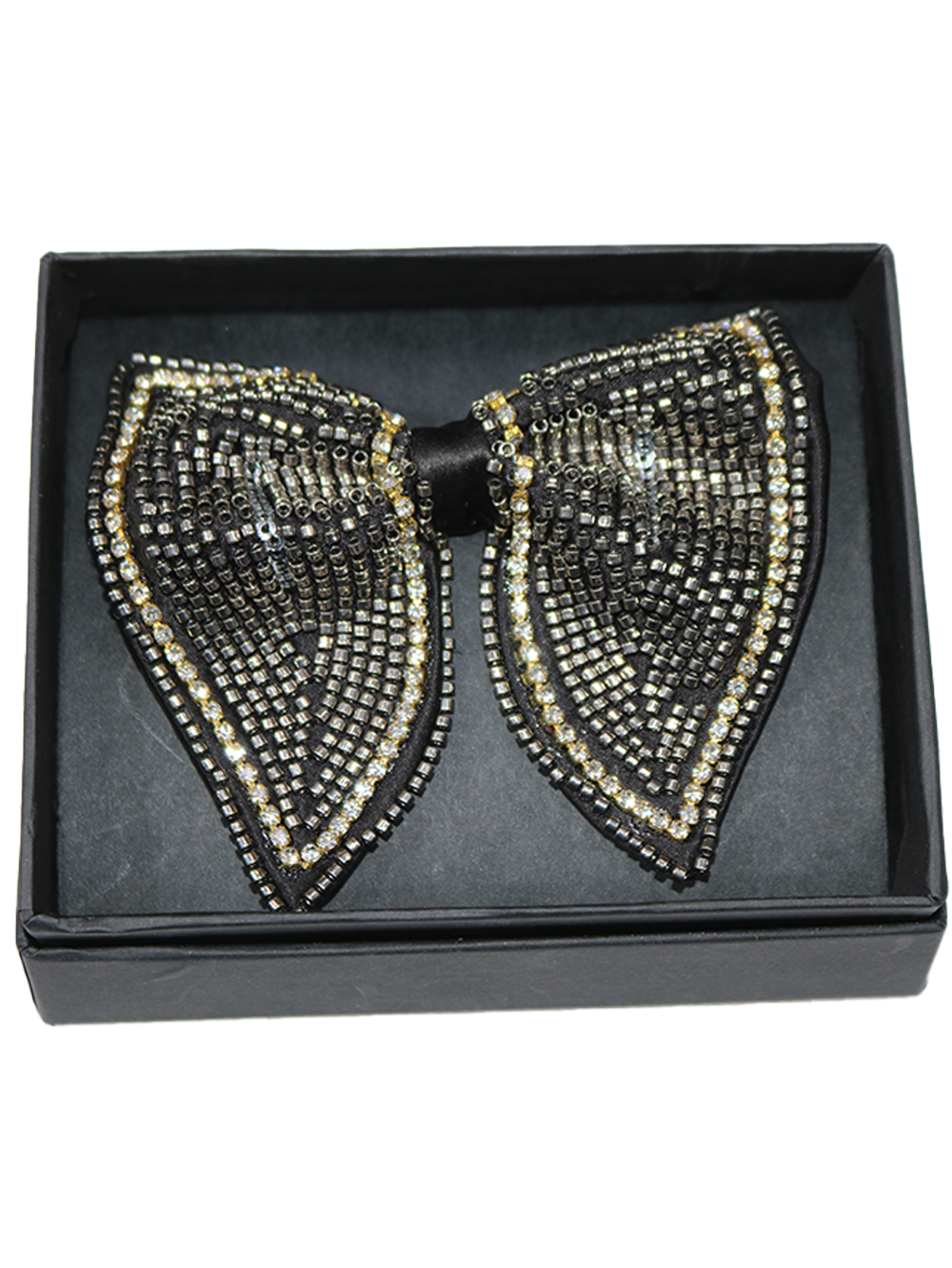 Elite Hand-Beaded Silver Butterfly Statement Bow Tie - Image 4