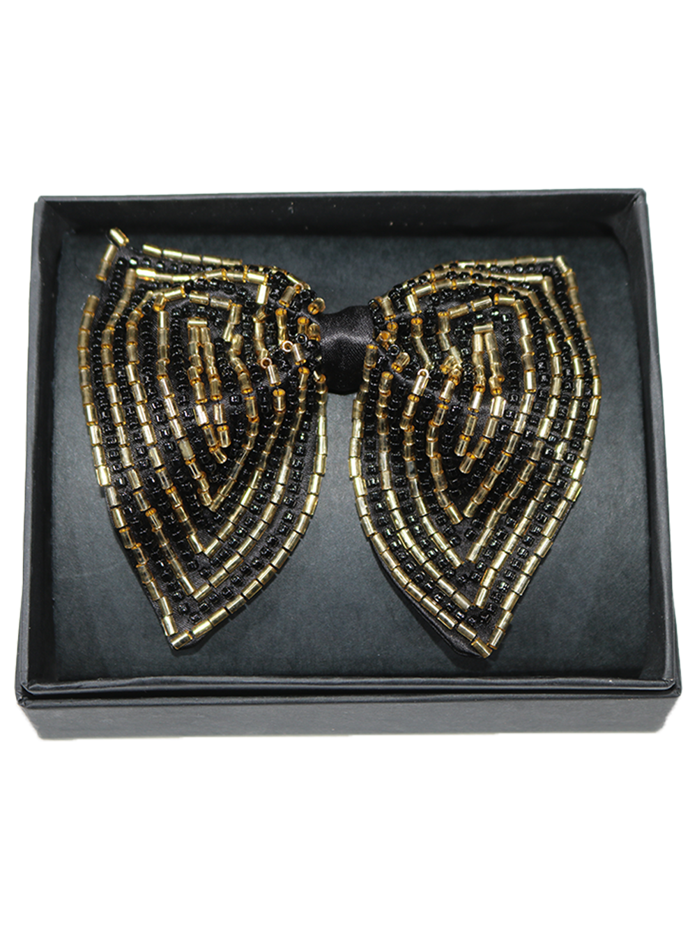 Hand-Embroidered Gold Bead Butterfly Bow Tie - Image 4