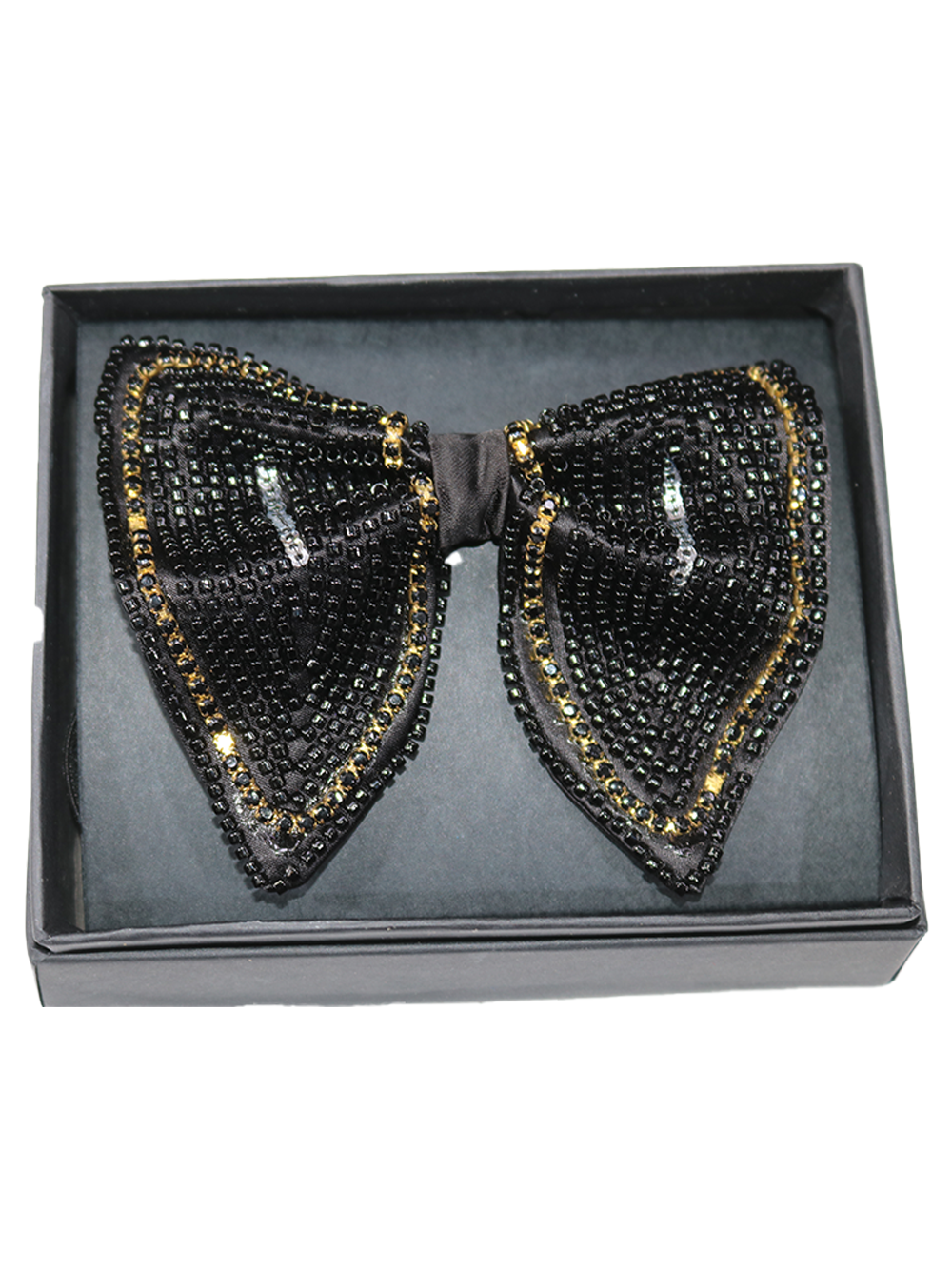 Hand-Embroidered Midnight Black Butterfly Bow Tie - Image 2