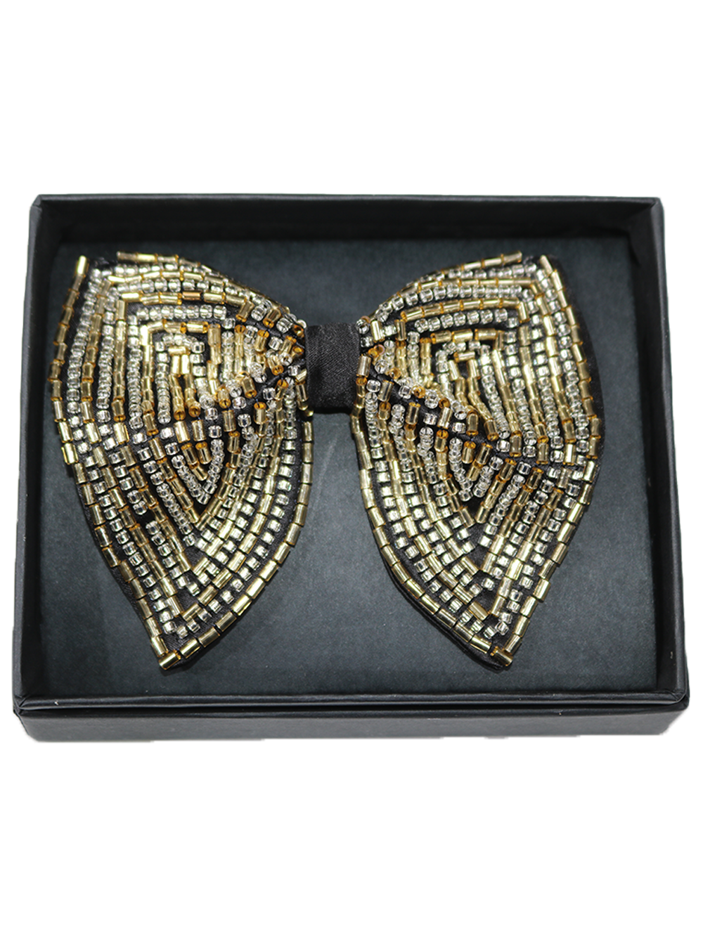 Hand-Embroidered Gold & Silver Butterfly Bow Tie - Image 4