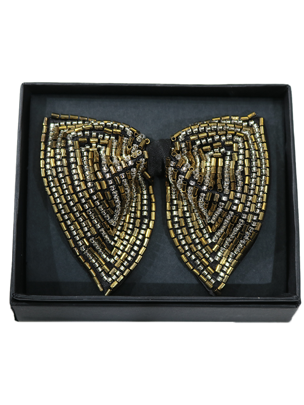 Gold & Silver Geometric Hand-Embroidered Bow Tie - Image 2