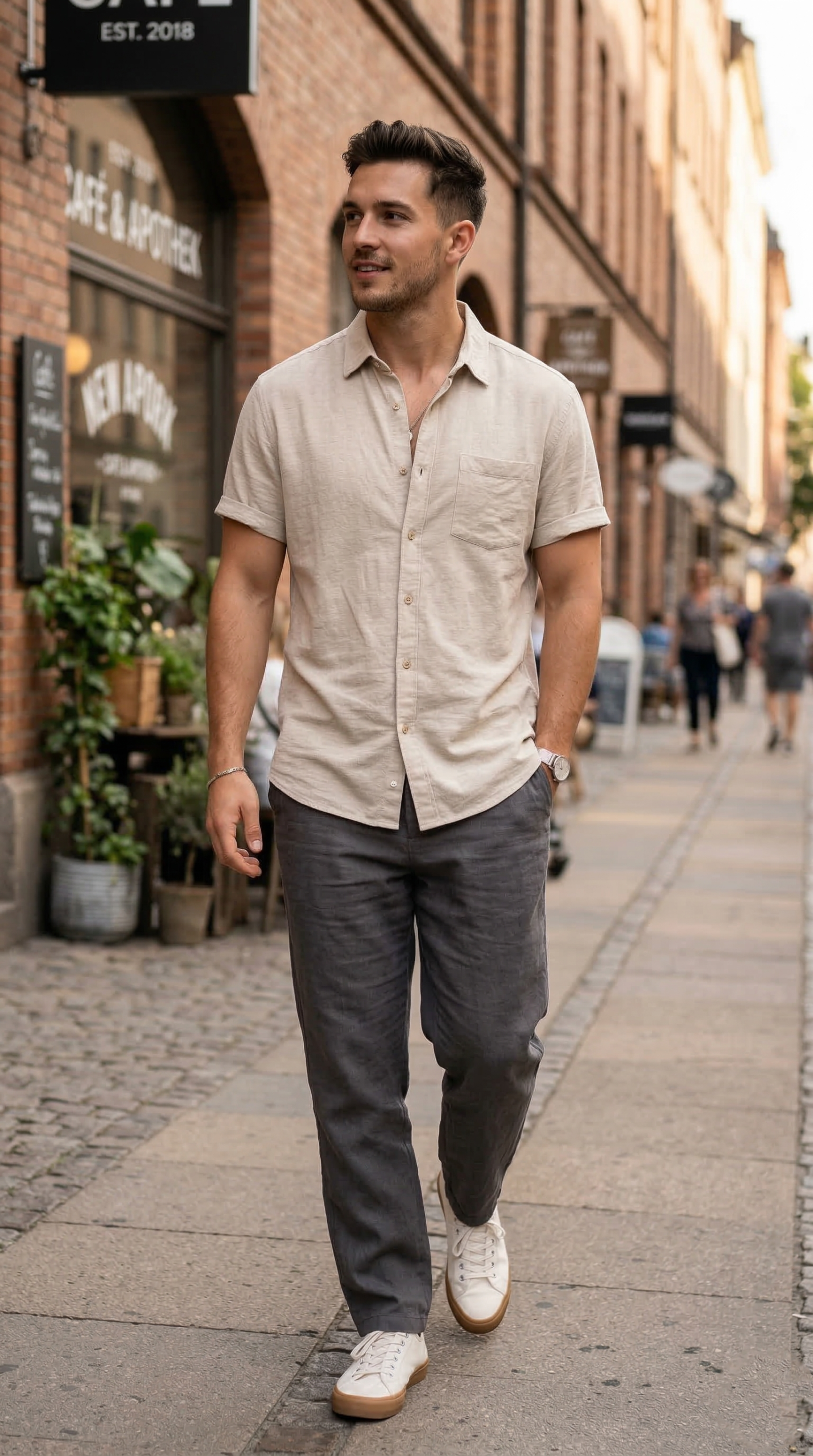 Men’s Light Beige Casual Short Sleeve Shirt – Premium Cotton Summer Shirt for Men | Stylish Relaxed Fit Button down Shirt