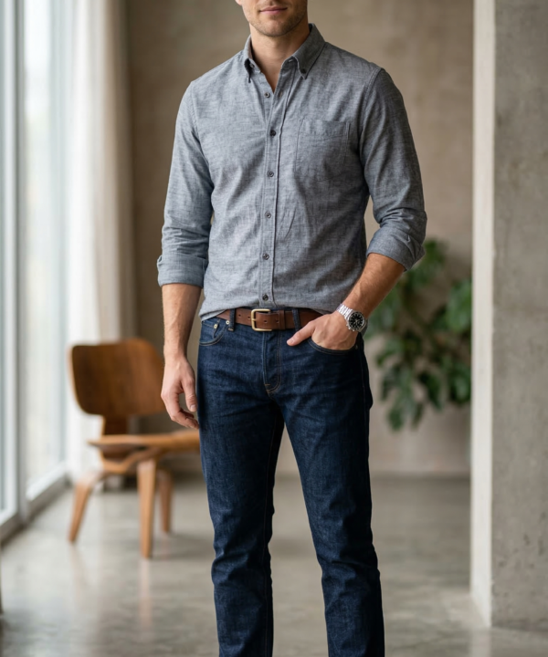 Men’s Grey Casual Shirt – Premium Cotton Regular Fit Stylish Everyday Shirt | Smart Casual Button-Down for Men