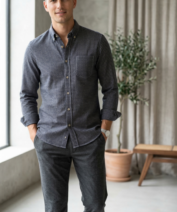 Men’s Navy Blue Checked Casual Shirt – Premium Cotton Regular Fit Button-Down Stylish Every day Wear