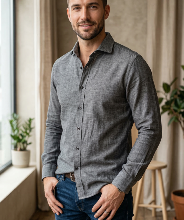 Men’s Dark Grey Casual Shirt – Premium Cotton Regular Fit Stylish Button-Down Everyday Shirt