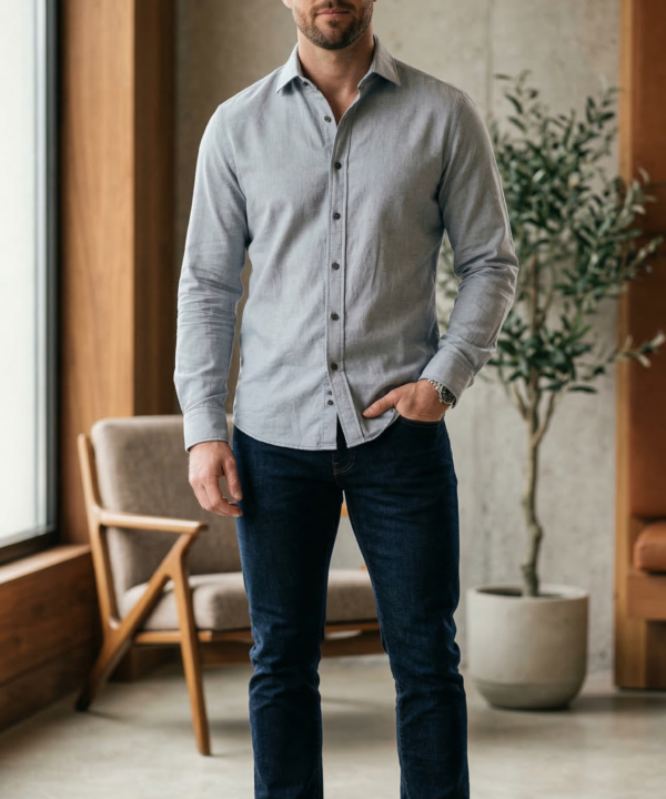 Men’s Slim-Fit Casual Shirt in Light Steel Blue