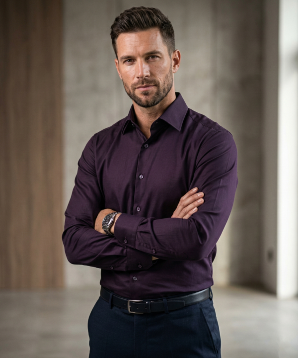 Men's Dark Purple Formal Shirt | Premium Cotton Blend | Slim Fit Office & Party Wear | Long Sleeve Button Down Shirt for Men
