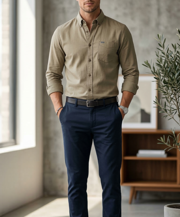 Men’s Slim-Fit Khaki Cotton Oxford – The Essential Casual Button-Down