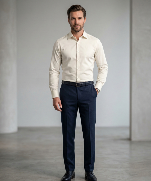 Cream Formal Shirt for Men | Premium Cotton Blend Regular Fit Office & Business Wear Shirt